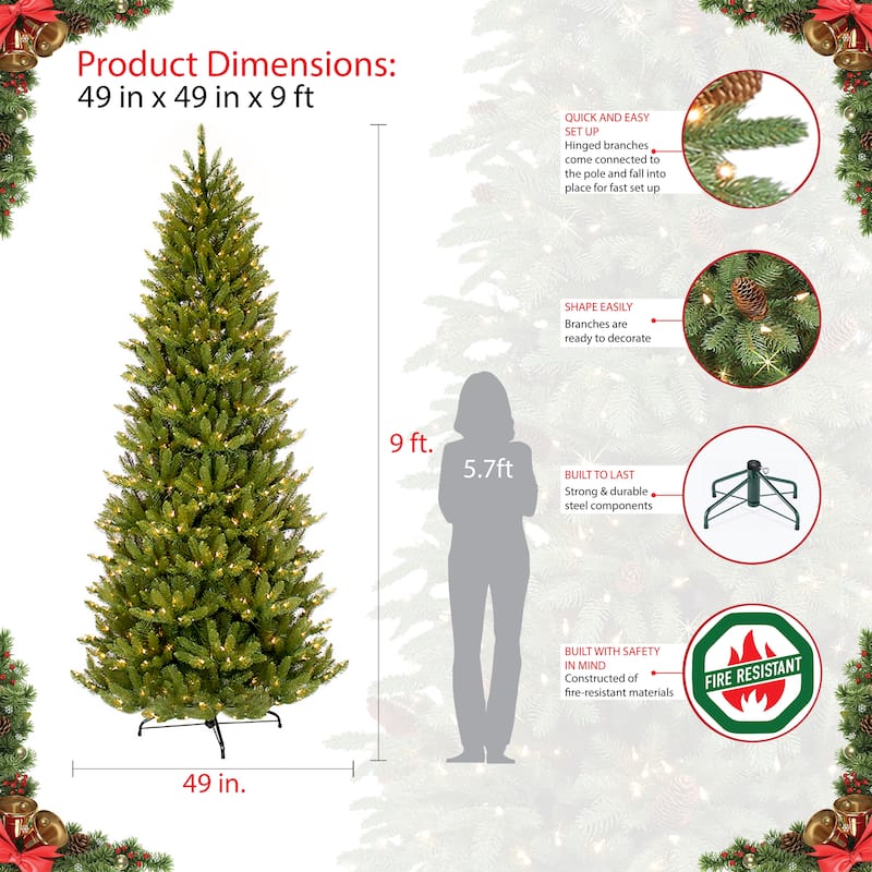 Puleo International 9 ft. Pre-lit Slim Fraser Fir Artificial Christmas Tree