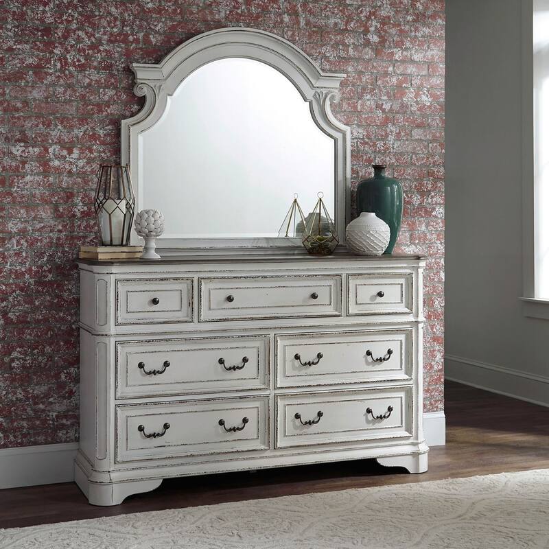 Magnolia Manor Oak Dresser & Mirror Bedroom Set- 2 Finish Options - Antique White