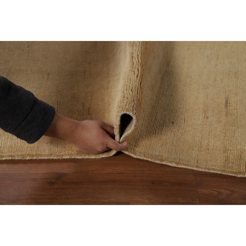Beige Gold Gabbeh Oriental Runner Rug Hand-Knotted Wool Carpet - 3'0" x 7'6"