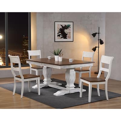 Double Transitional Pedestal Distressed White 5-Piece Set
