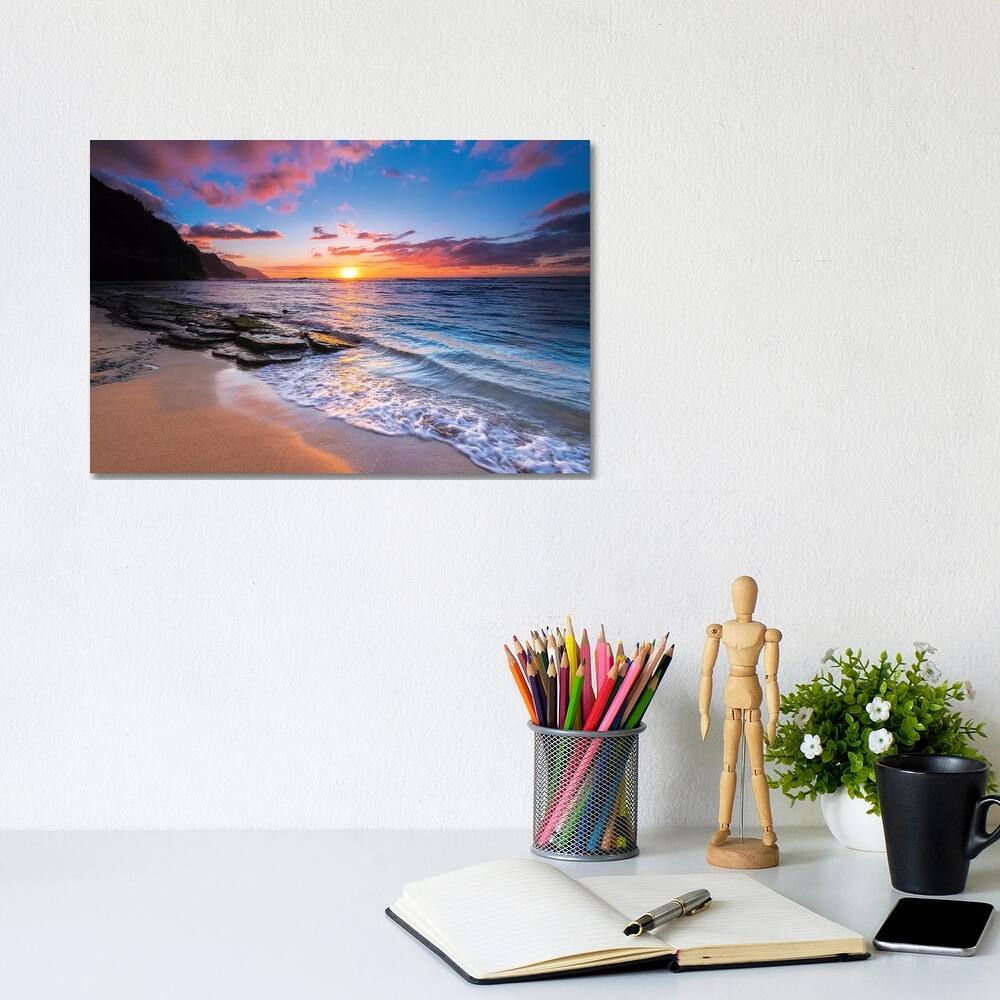 iCanvas "Sunset over the Na Pali Coast from Ke'e Beach, Haena State Park, Kauai, Hawaii, USA I" by Russ Bishop Canvas Print
