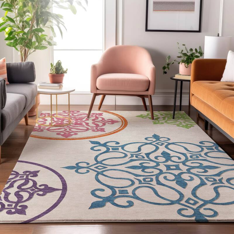 Premium Washable Super Soft Transitional Scroll Mayfield Rug - White - 8' x 10'