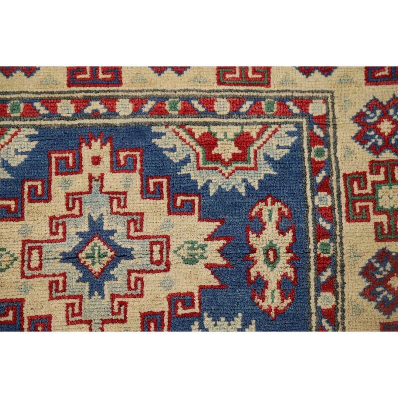 Kazak Runner Rug Hand-Knotted Traditional Blue Wool Carpet - 2'7" x 13'1"