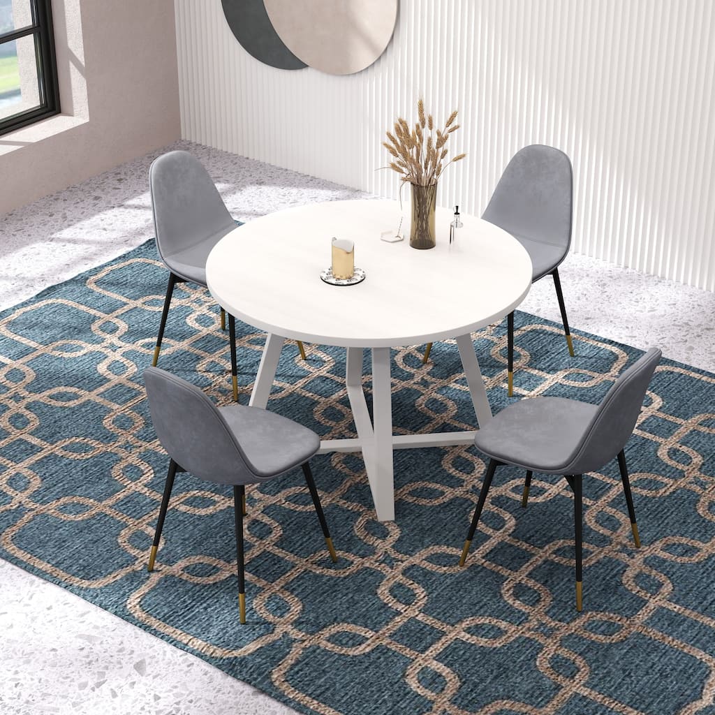 5-Piece Round Dining Chairs & Table Set Breakfast Nook with 4 Velvet Dining Accent Chairs and Side Table
