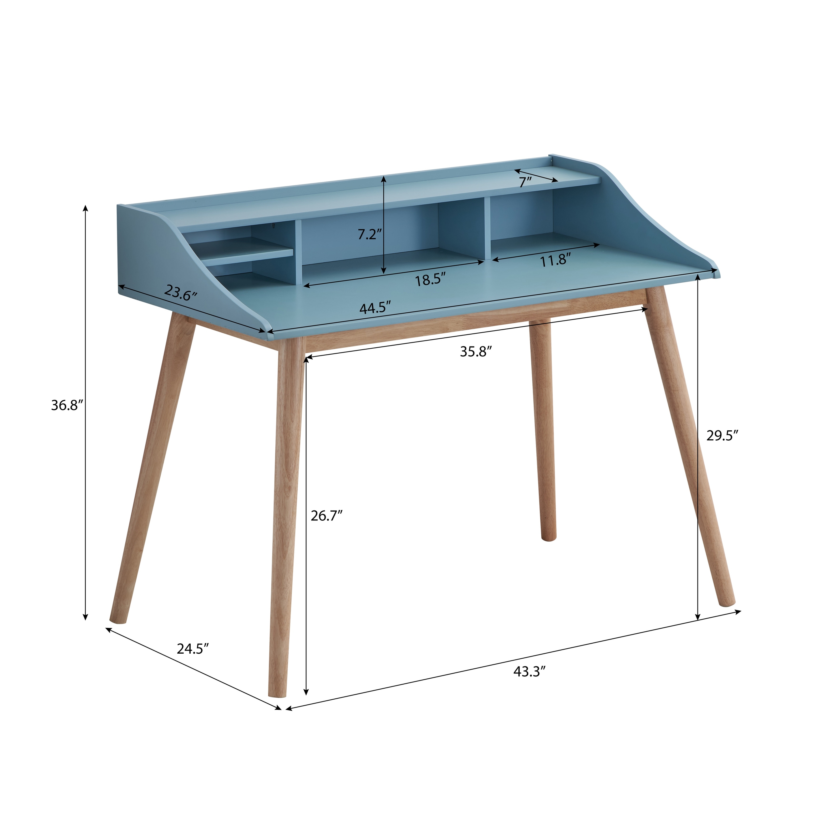 Roskilde Mid Century Modern Wood Writing Desk With Hutch Blue Overstock 31640627