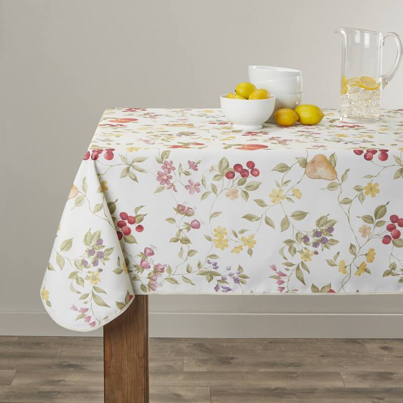 Violet Linen European White Fruit Pattern Tablecloth - 60" Round