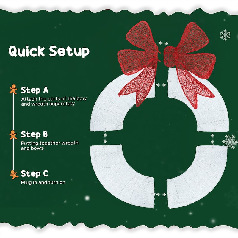 Outsunny 36in Lighted Xmas Wreath: Dual-Color LED, 44 Modes, Indoor/Outdoor