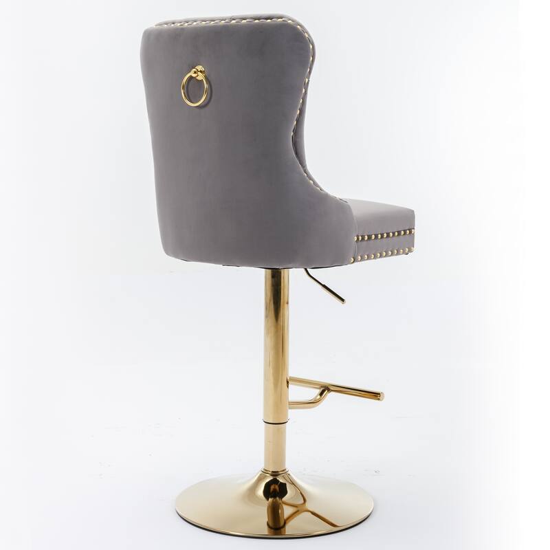 Modern Golden Swivel Velvet Barstools with Adjustable Height, Tufted Design for Kitchen and Pub - Set of 2