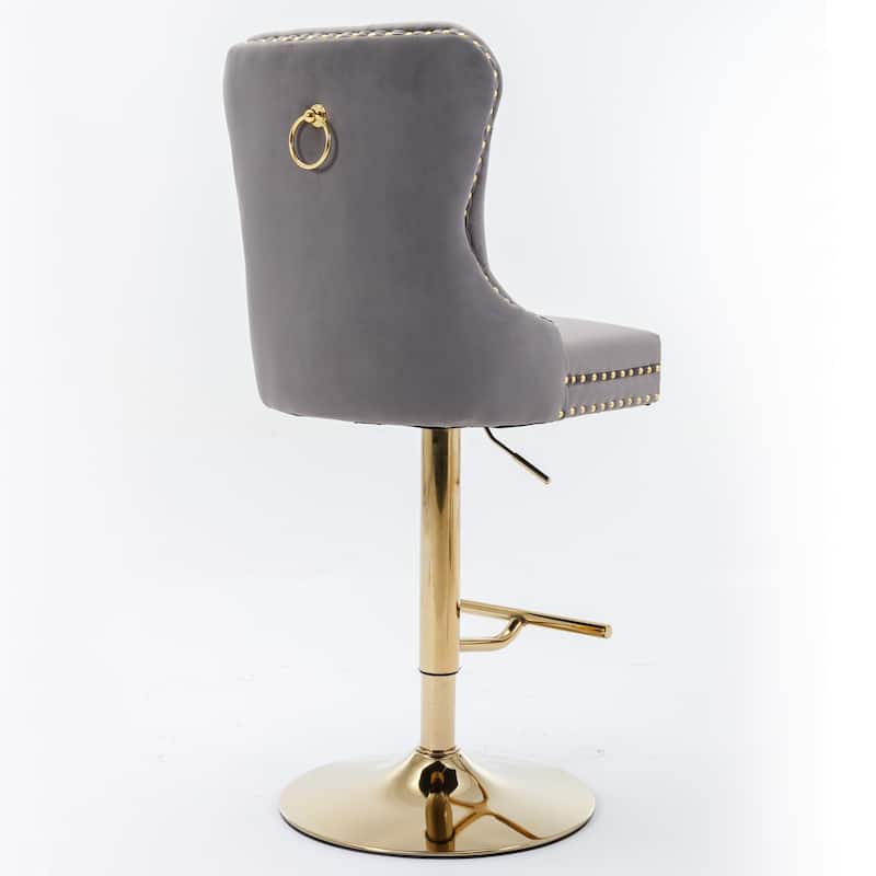 Velvet Bar Stools Set of 2, Swivel Bar Stools with Adjusatble Height, Kitchen Island Chairs with Tufted Back and Footstool