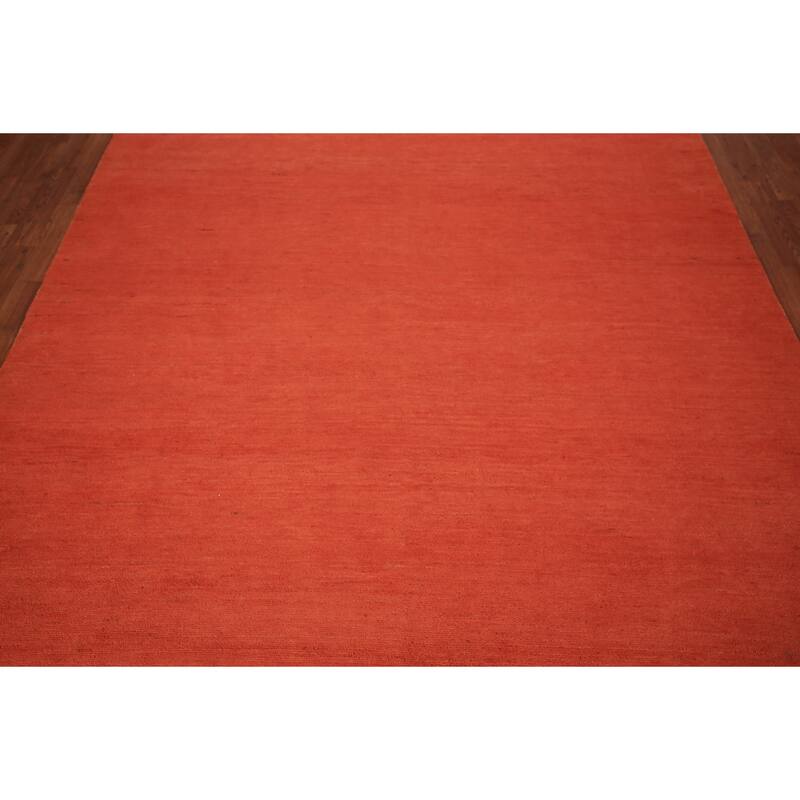 Modern Gabbeh Area Rug Hand-Knotted Orange Wool Carpet - 6'7" x 9'6"