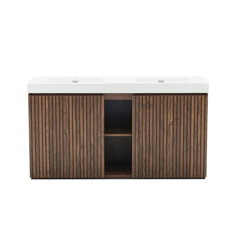 GDFStudio - Galan 60" Freestanding Bathroom Vanity with Quartz Sink, Solf Close Doors, Open Storage Shelf, NO Drain & Faucet