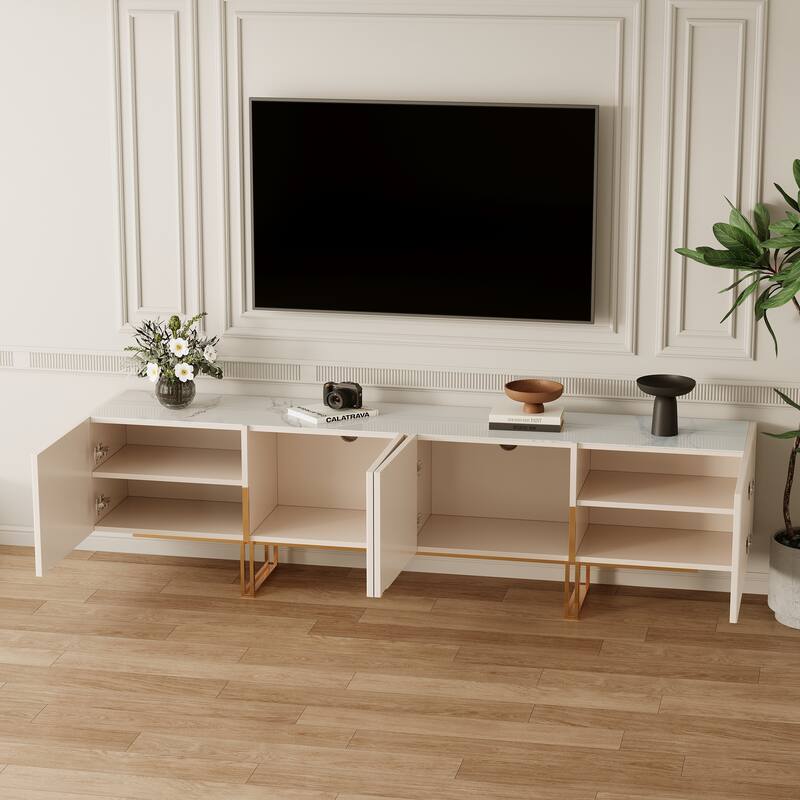 78.7'' TV Stand, Entertainment Center with Faux Marble Top