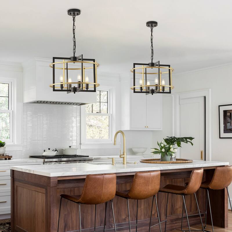 Starsky 4-Light Farmhouse Lantern Chandelier with Open Metal Cage - Black