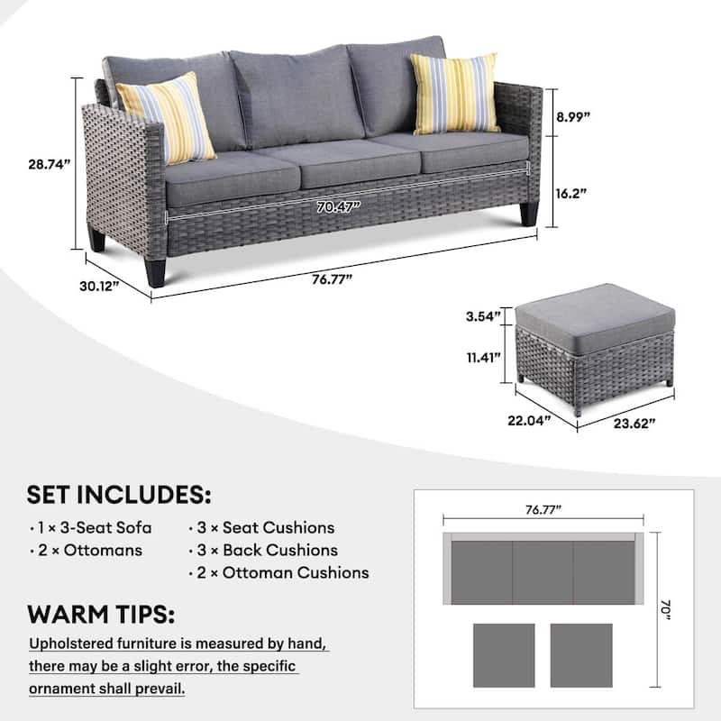 OVIOS 3-piece Outdoor Wicker Conversation Ottoman Set