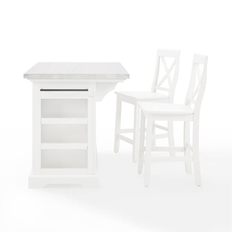 Crosley Julia Stainless Steel Top Island W/X-Back Stools - 50 "W x	60 "D x	41 "H