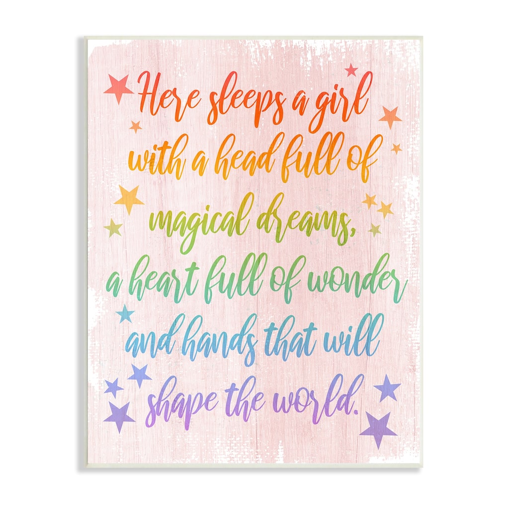 Stupell Girl with Head Full of Magical Dreams Phrase Wood Wall Art