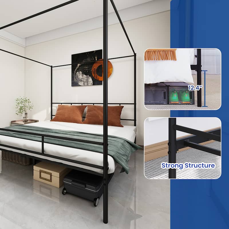 King Bed Frame Metal Canopy Four Poster Bed Frame