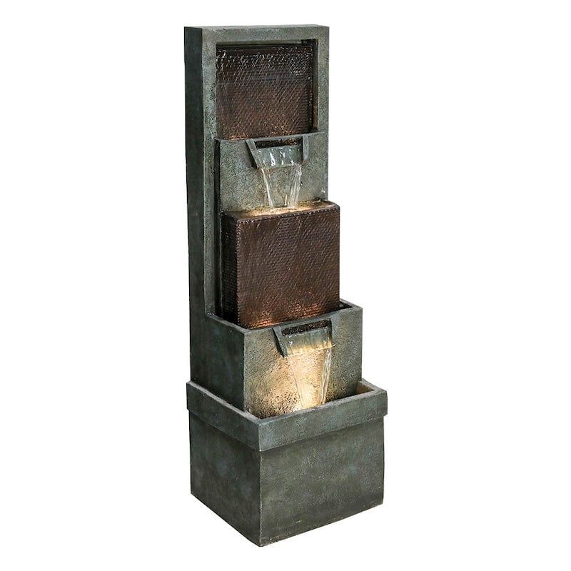 39.3in High Modern Indoor Outdoor Waterfall Fountain w/Lights and Pump