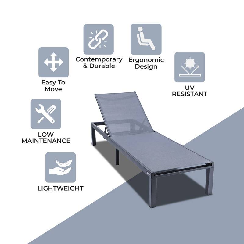 Marlin (Set of 2) Modern All-Weather Patio Chaise Lounge Chair with Powder-Coated Aluminum and 4-Position Adjustable Recliner