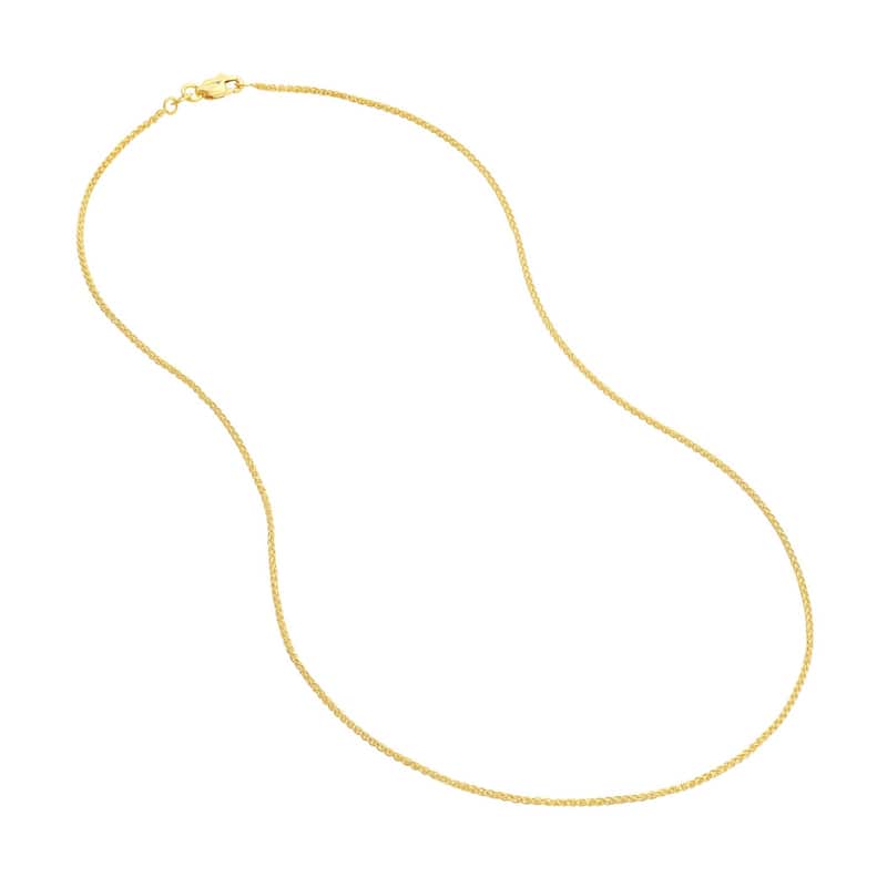 Curata 14k Yellow Gold 1.25mm Round Wheat Chain Necklace (Lobster)