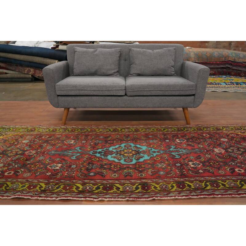 Hand Knotted Oriental 100% Wool Carpet Traditional Floral Oranges & Rust Hamedan Runner Rug - 10' 4'' X 3' 10''