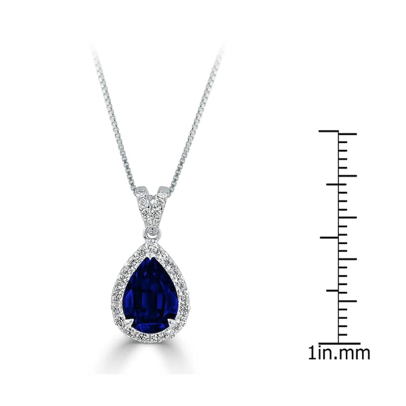 Auriya 18K Gold 2.33ct Pear-Shaped Blue Sapphire and Diamond Halo Pendant Necklace
