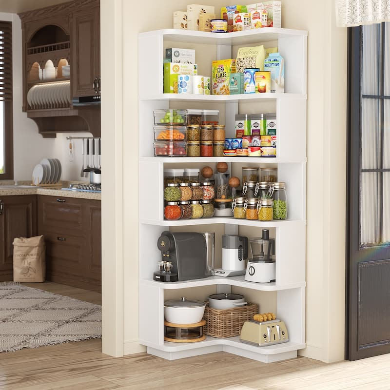 5-Tier Corner Space Shelving Bookshelves, Freestanding Display Storage Shelving