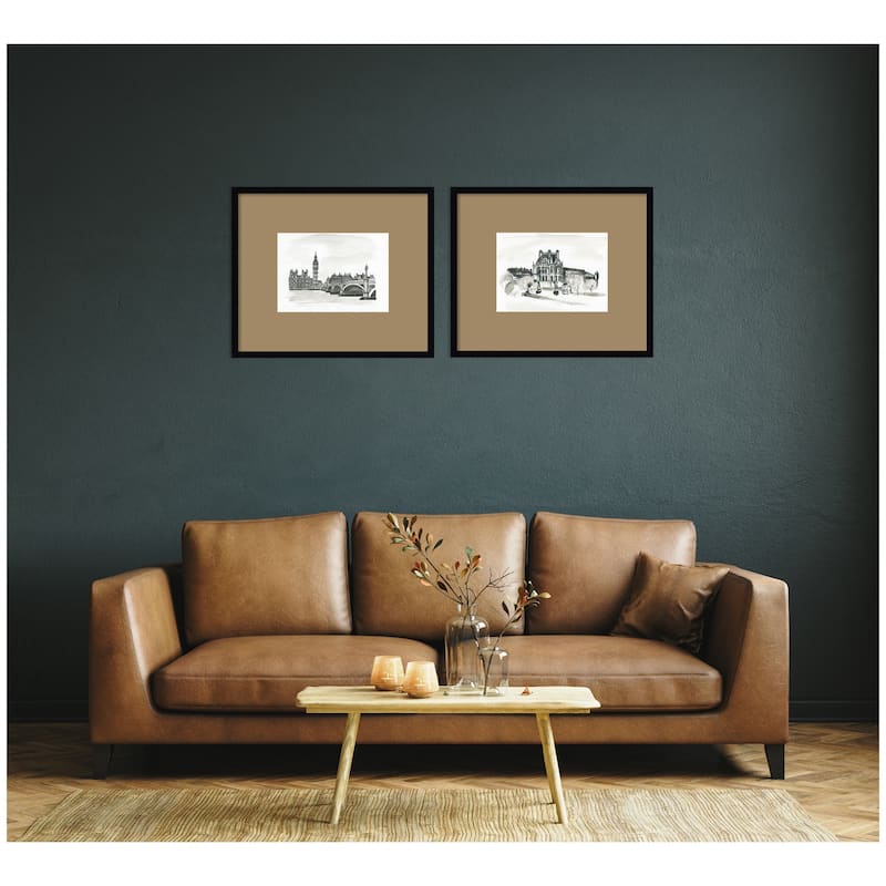 Kate and Laurel Vintage Postcard London & Paris 2 Piece Framed Wall Art Print Set by Teju Reval Brown Mat
