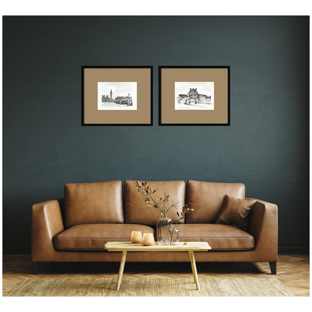 Kate and Laurel Vintage Postcard London & Paris 2 Piece Framed Wall Art Print Set by Teju Reval Brown Mat