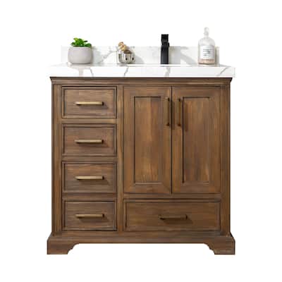 Willow Collections 36 in. W x 22 in. D Charlotte Teak Right Offset Sink Bathroom Solid Teak Vanity with Countertop