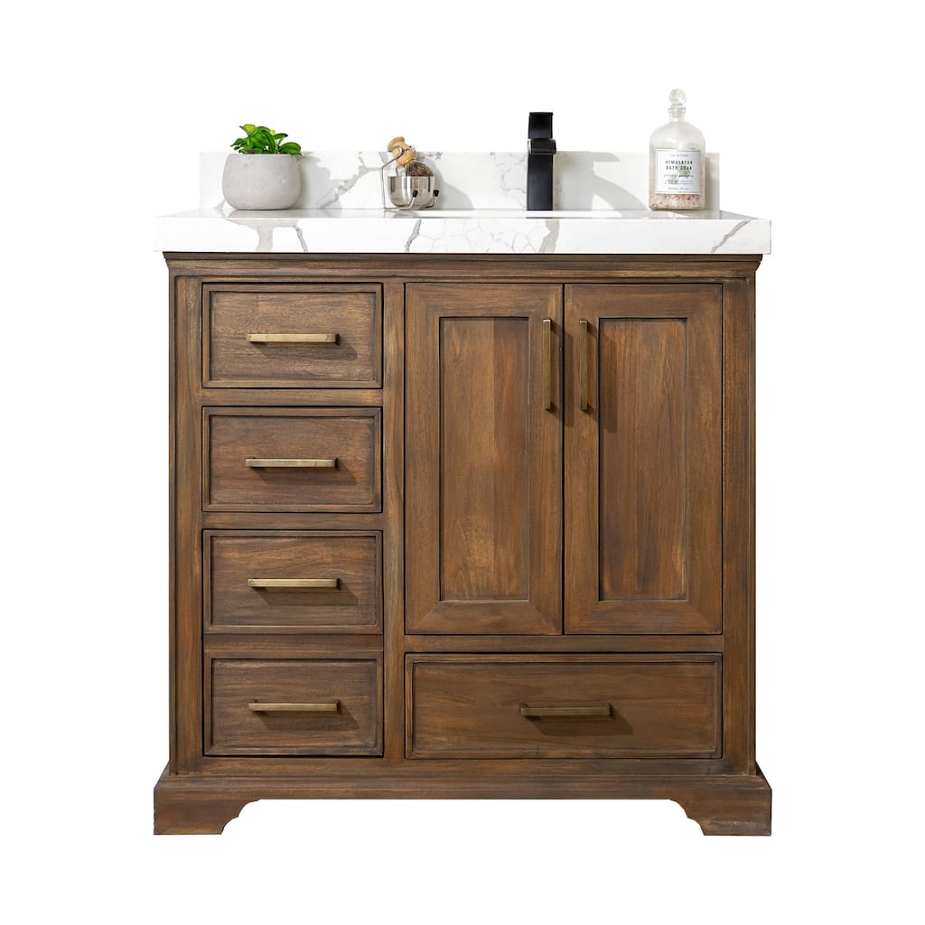 Willow Collections 36 in. W x 22 in. D Charlotte Teak Right Offset Sink Bathroom Solid Teak Vanity with Countertop