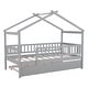 preview thumbnail 19 of 38, Twin Size House Bed with Trundle, Wooden Playhouse Kids Bed Frame with Roof and Fence, Montessori Style Bed