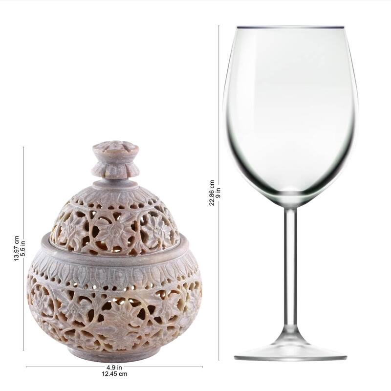 Handmade Soapstone Ivy and Lace Jar (India)