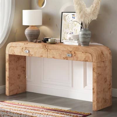Modern Entryway Table with Burl Wood Veneer