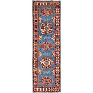 Shahbanu Rugs Jelly Bean Blue with Ivory Afghan Special Kazak Vegetable ...