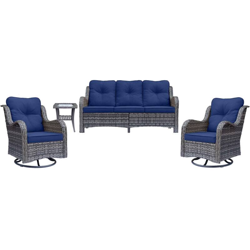 High Back 4-Piece Outdoor Wicker Patio Furniture Seating Sofa Set with Swivel Chairs
