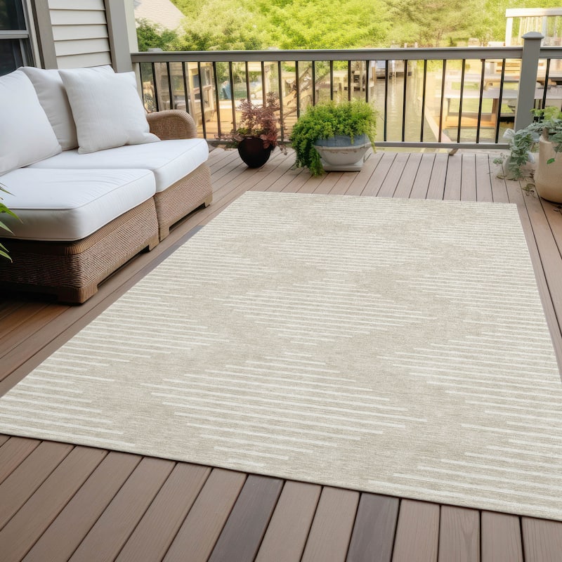 Machine Washable Indoor/ Outdoor Modern Stripe Chantille Rug - Beige - 8' x 10'