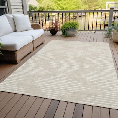 Machine Washable Indoor/ Outdoor Modern Stripe Chantille Rug