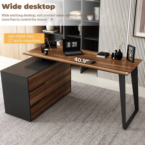 54.3" Kerrogee Office Computer Desk Corner Desk Reversible Cabinet