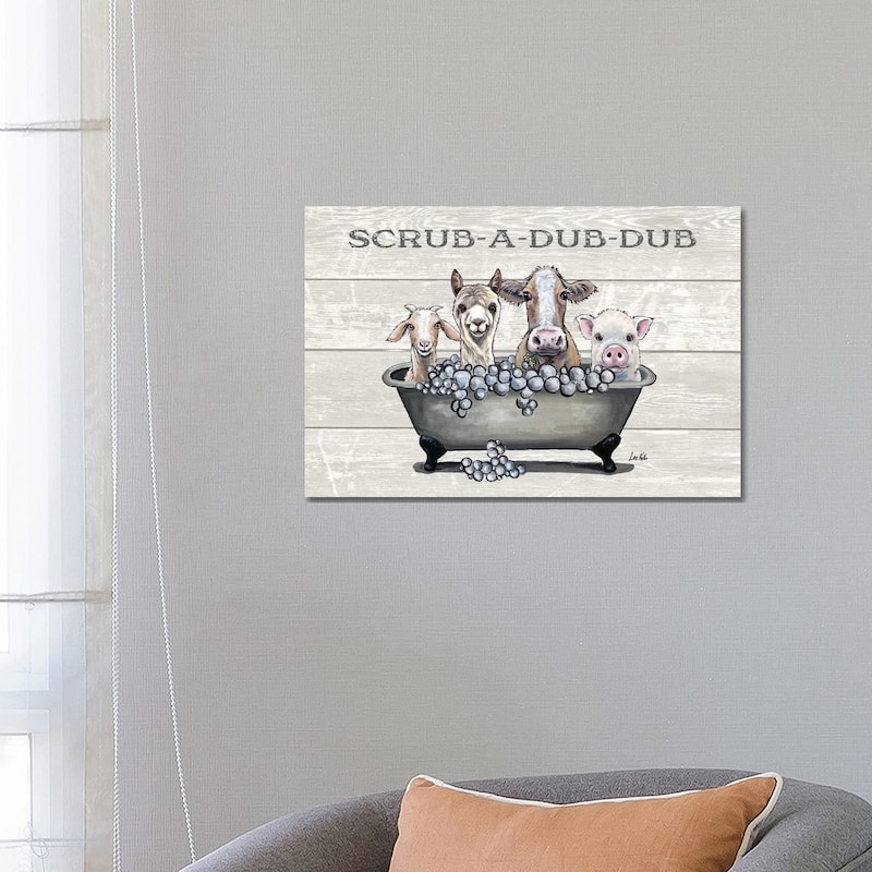 iCanvas "Bathtub Farm Animals, Farm Animal Bathtub Scrub-A-Dub-Dub" by Hippie Hound Studios Canvas Print - 18x26x1.5