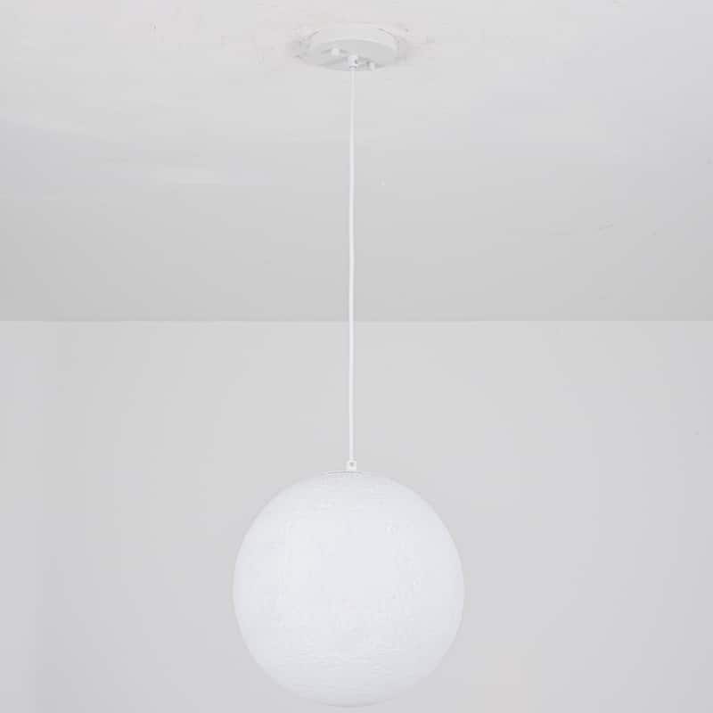 11.8" Single-Light Modern White Globe LED Pendant Hanging Light with Plastic Shade for Bedroom or Dining Room