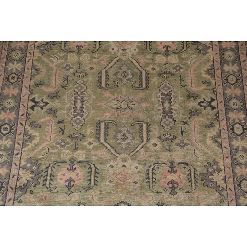 Green Geometric Heriz Serapi Indian Area Rug Handmade Wool Carpet - 7'10"x 9'11"