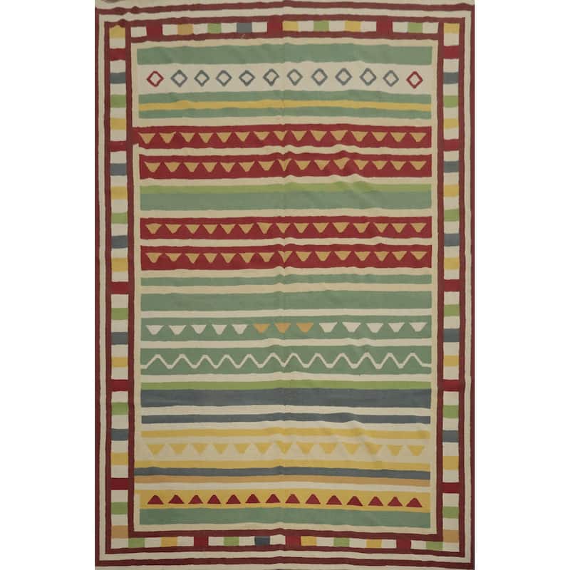Hand Woven Oriental 100% Wool Carpet Southwestern Tribal Green Kilim Area Rug - 13' 3'' X 9' 9''