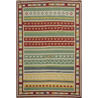 Hand Woven Oriental 100% Wool Carpet Southwestern Tribal Green Kilim Area Rug - 13' 3'' X 9' 9''