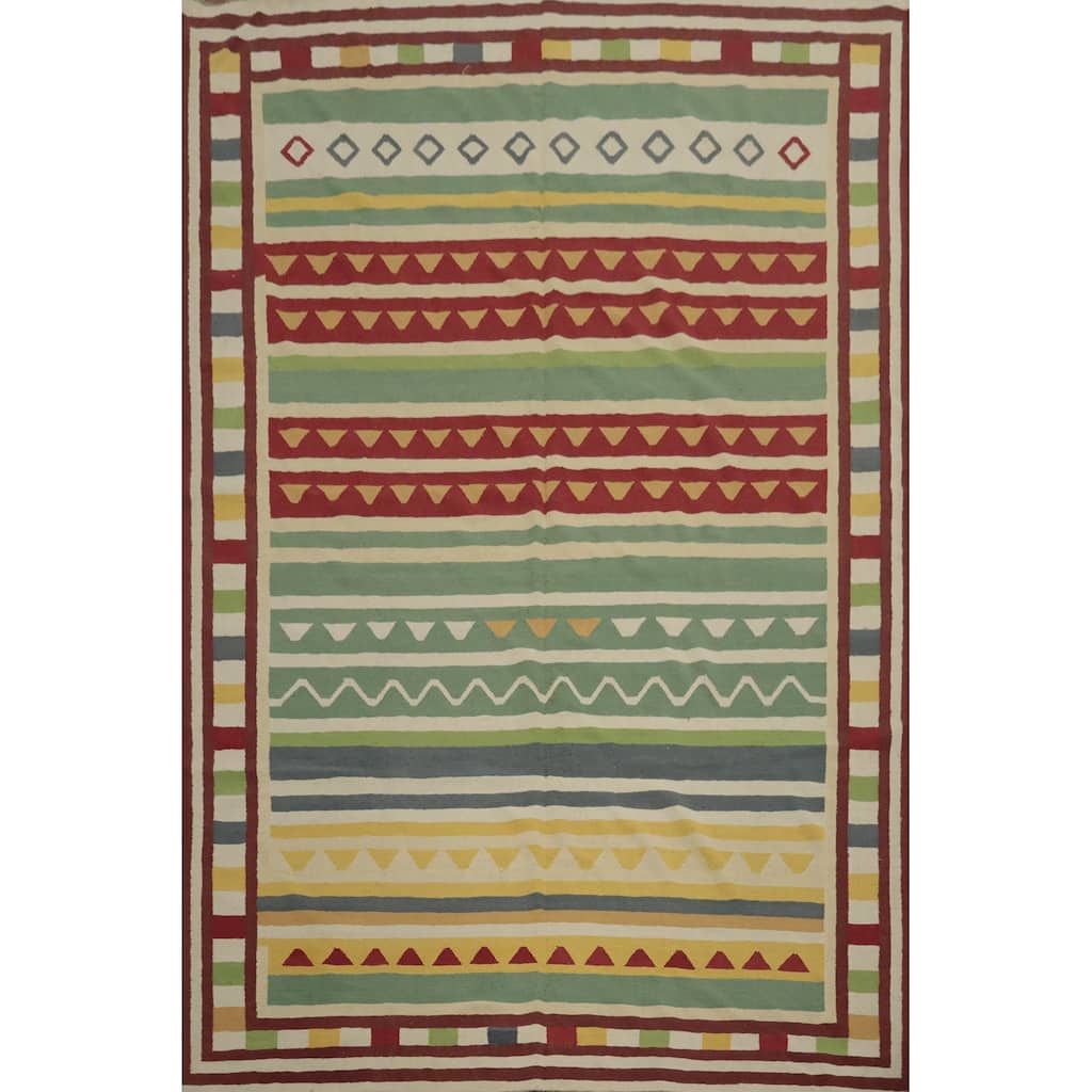 Hand Woven Oriental 100% Wool Carpet Southwestern Tribal Green Kilim Area Rug - 13' 3'' X 9' 9''