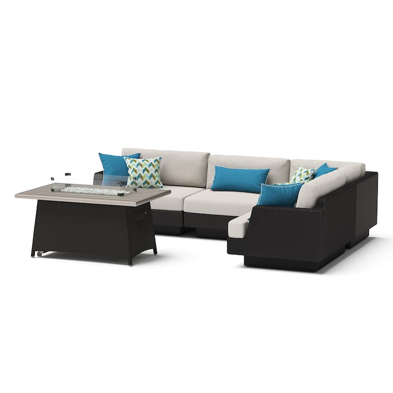 Portofino Comfort 5 Piece Sunbrella Outdoor Patio Sectional Fire Seating Set