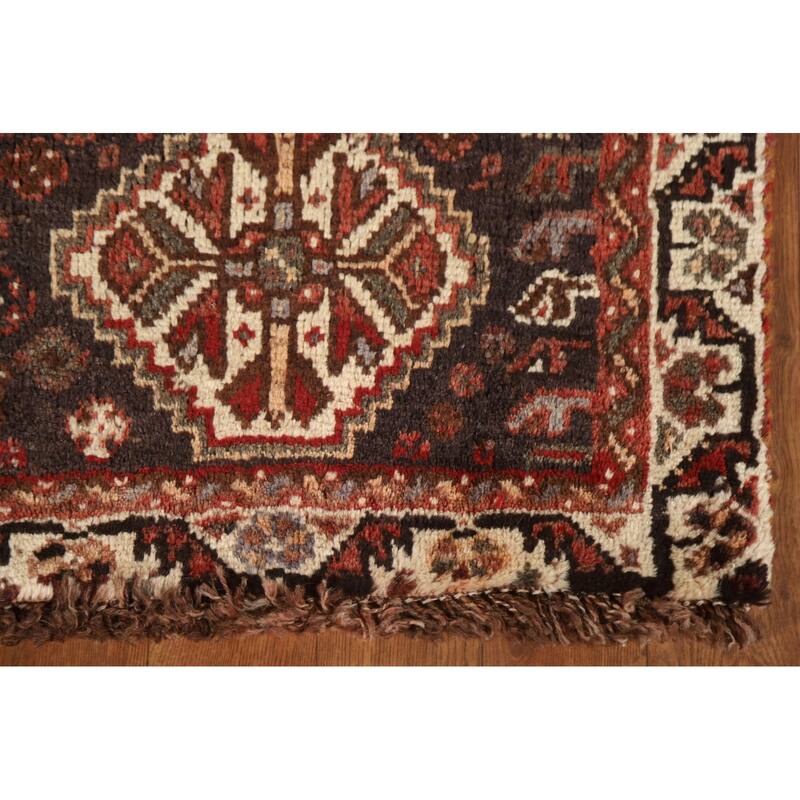 Tribal Qashqai Persian Vintage Area Rug Handmade Orange Wool Carpet - 3'8"x 5'7"