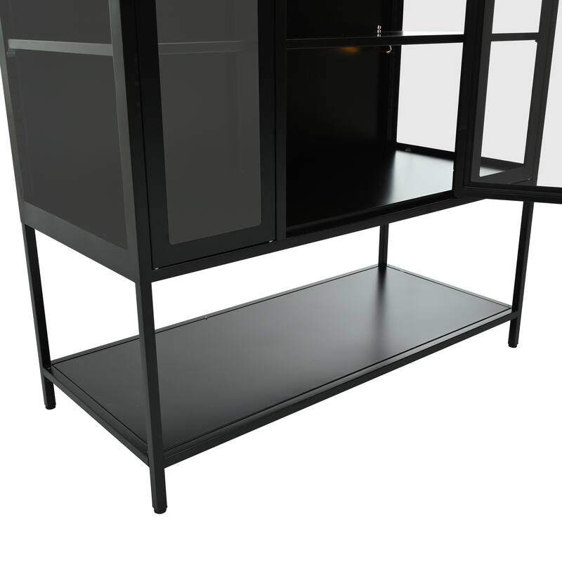 67.25" Iron Display Cabinet with Glass Door & LED Lights, 3-Sided Curio for Collectibles & Office