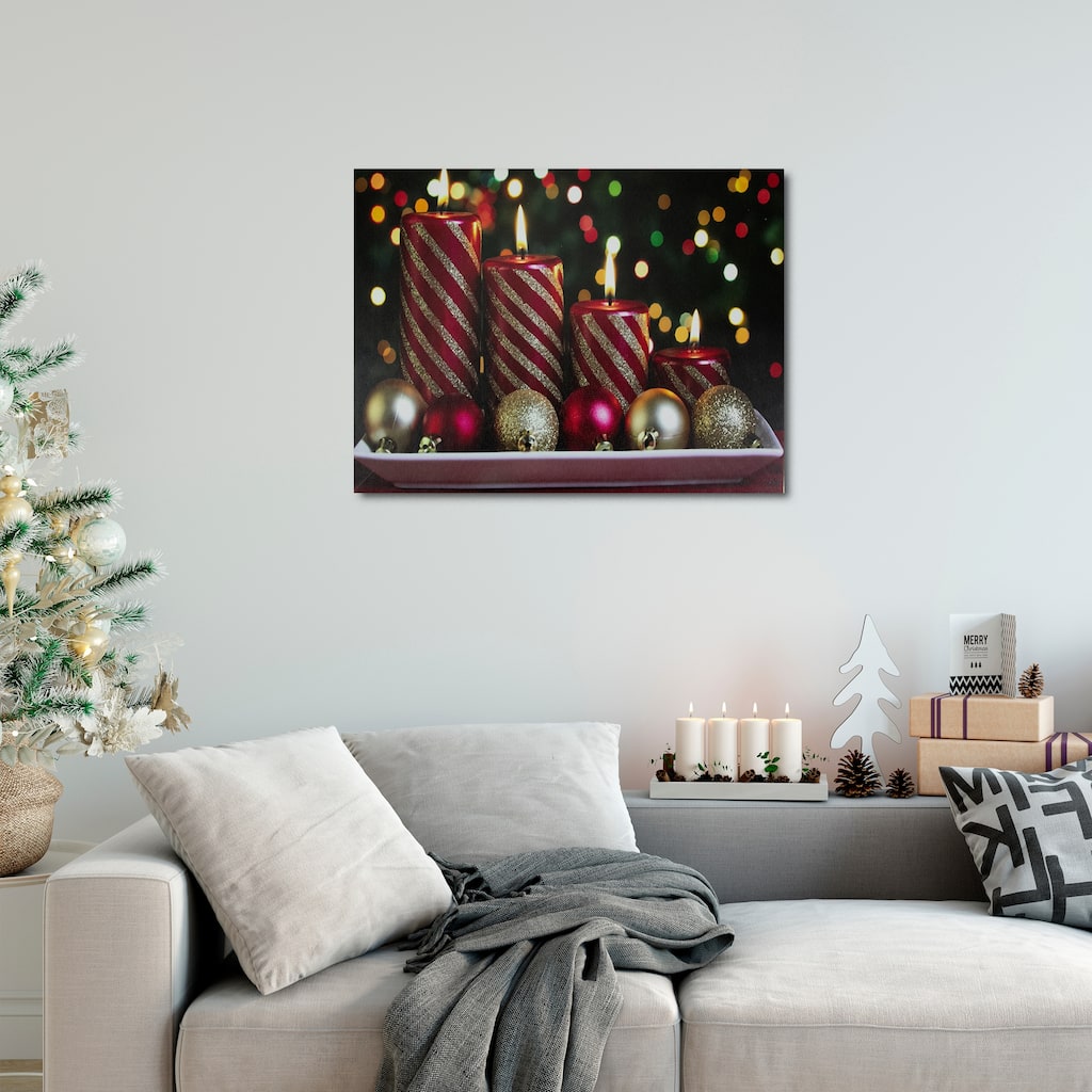 LED Christmas Candles with Ornaments Canvas Wall Art 11.75" x 15.75"