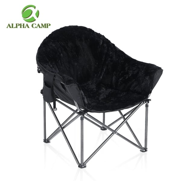 ALPHA CAMP Oversized Black Comfy Saucer Plush Moon Chairs with Portable Carry Bag Support 160kg